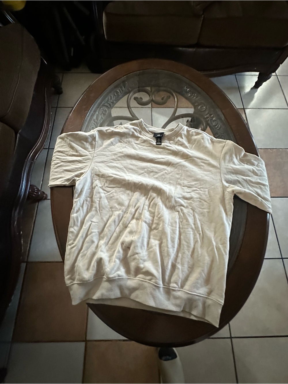 H&M Cream Short-Sleeve Crewneck Sweatshirt